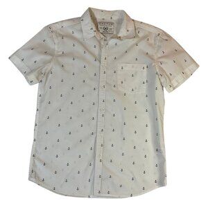 Cactus New York Men's Short Sleeve Anchor Print Shirt White Nautical Cotton M